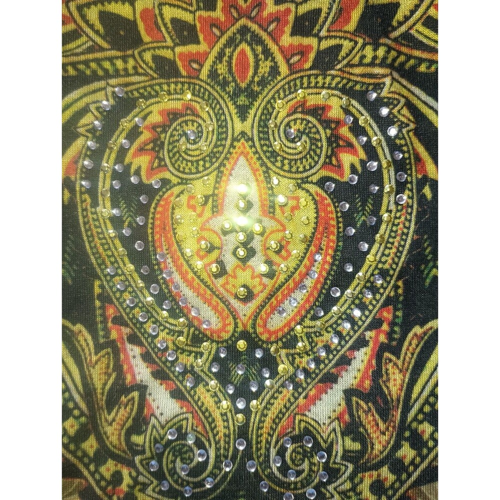 NWT SAINT TROPEZ WEST Womens 1X Boho Peasant Green Paisley Bling 3/4 Sleeve Top - Picture 9 of 12
